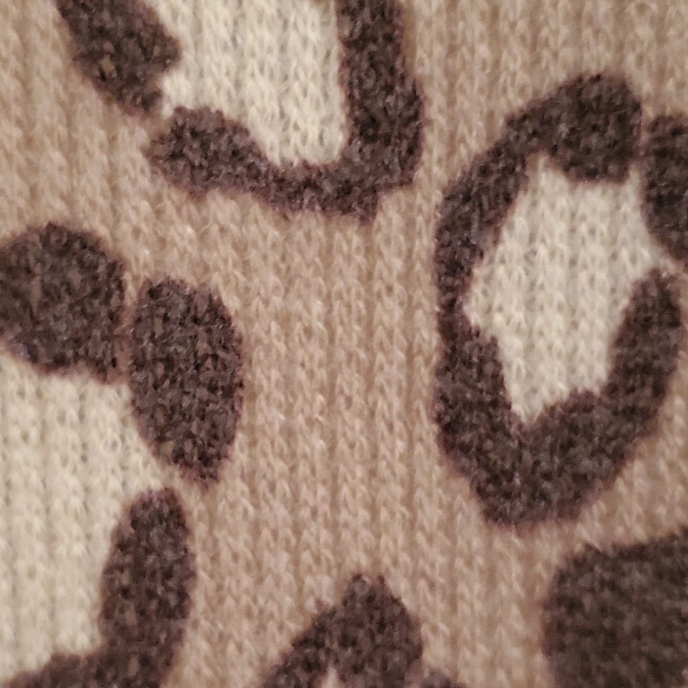 Bombom Leopard Print Brown And Tan Long Raglan Sleeve Waffle Knit Top Size L - Picture 7 of 7